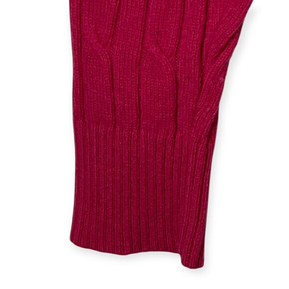 LL Bean Lambswool Cable Knit Sweater Pink Shawl Collar V Neck Ribbed Trim XL - Picture 6 of 9